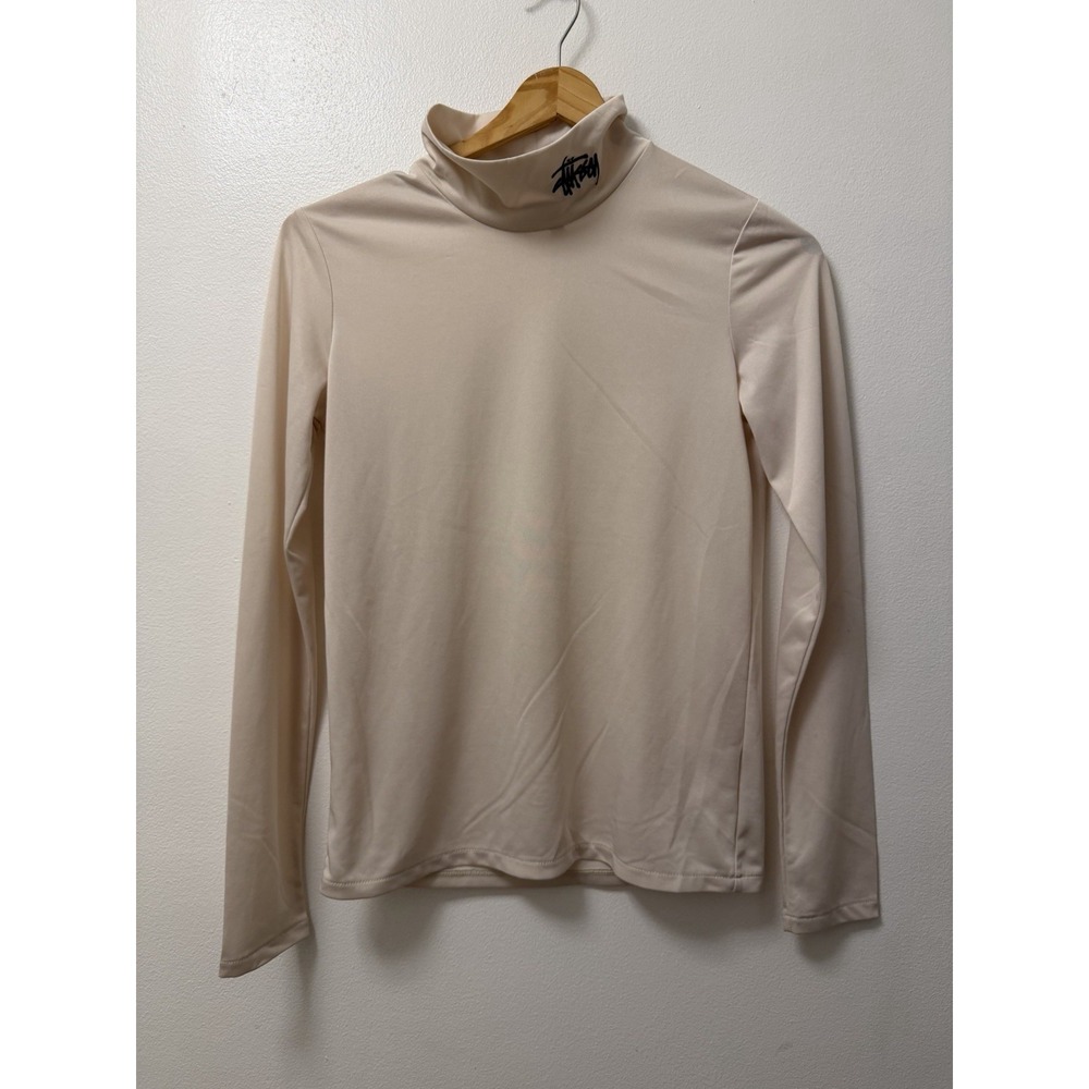 Stüssy Monty Tissue Mock Neck Long Sleeve Pullover Shirt Women's XS Beige